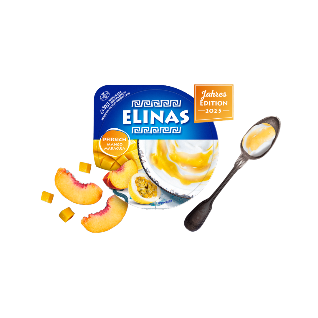 Elinas Joghurt nach griechischer Art Pfirsich Mango Maracuja 9,4% 4x150g
