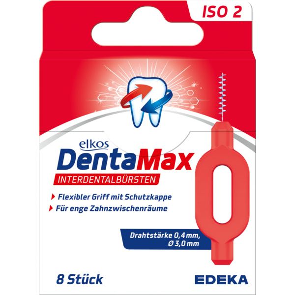 EDEKA elkos DentaMax Interdentalbürsten ISO2 rot 8ST foodpipe [Lebensmittel-Lieferservice Rostock]