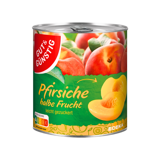 GUT&GÜNSTIG Pfirsiche halbe Frucht leicht gezuckert 820g foodpipe [Lebensmittel-Lieferservice Rostock]