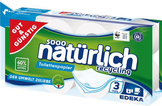 GUT&GÜNSTIG Recycling Toilettenpapier 3-lagig 8x200BL foodpipe [Lebensmittel-Lieferservice Rostock]